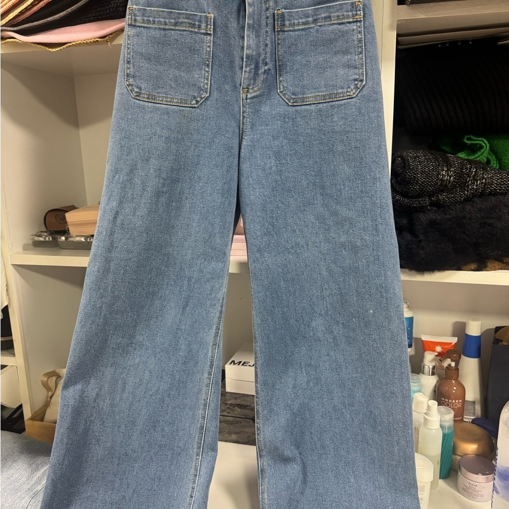 EVERY High Rise Wide Leg Jeans Light Wash Raw Hem Size 2 - Picture 4 of 5